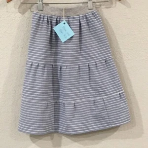 Skirt Girls 4 100% Cotton Midi Blue Stripe Chambray Ruffle Tier Mom & Pop's Kids - Picture 1 of 7