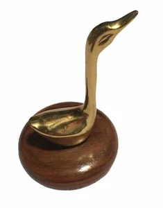 Brass Duck With Wooden Stand - Picture 1 of 4