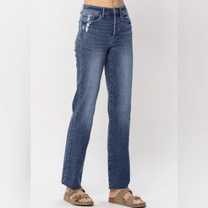 Judy blau High Waist versteckte Knopfleiste gerades Bein Jeans Größe 13/31 - Bild 1 von 7