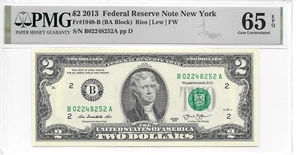 2013 New York $2 FRN (BA Block) PMG 65 EPQ Gem Uncirculated - Picture 1 of 14