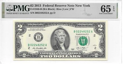 2013 New York $2 FRN (BA Block) PMG 65 EPQ Gem Uncirculated - Image 1 of 4