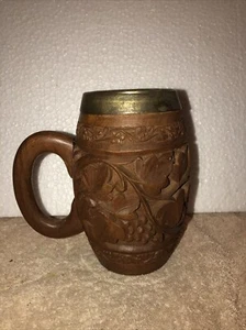 Wood Hand Carved Mug Tankard Stein Folk Tiki - Picture 1 of 4