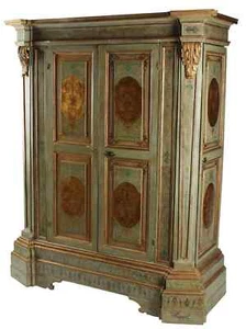 Antique Armoire, Wardrobe, Continental, Parcel Gilt & Paint Decorated, 20th C! - Picture 1 of 6