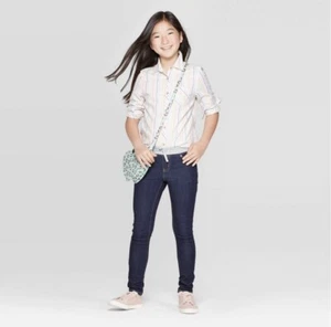 Girls Mid Rise Knit Waist Pull On Skinny Jeans Cat & Jack Dark Wash Size 6X - Picture 1 of 3