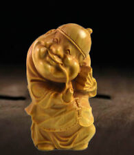 JX002 - 7x4 CM Carved Boxwood Carving Figurine Netsuke - Wealthy Elder Man