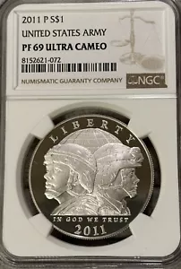 2011- P United States Army Proof Silver Dollar Graded NGC PF69 UCAM - Picture 1 of 4