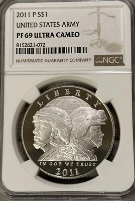 2011- P United States Army Proof Silver Dollar Graded NGC PF69 UCAM - Image 1 of 4