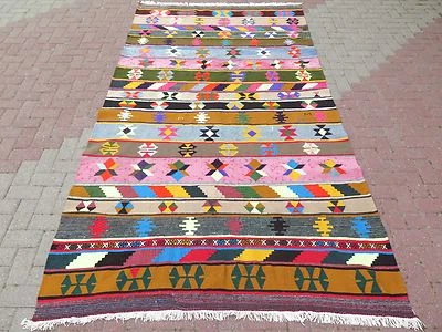 Alfombra de lana turca vintage, Jazzy Tribal Kilim, alfombra grande hecha a mano alfombra 64"x121" Foto 1 de 4