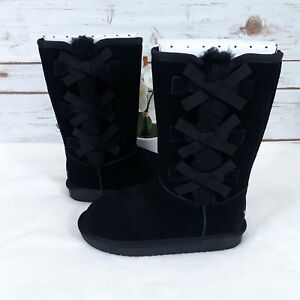 Koolaburra By UGG Girls Victoria Tall 1020171 Black Suede Winter Boots Size 13