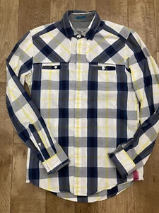Camisa ajustada Ted Baker para hombre blanca azul algodón a cuadros manga larga talla 2 pequeña 133 - Imagen 1 de 13
