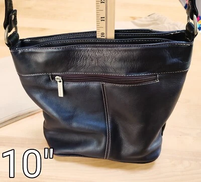 Le Donne Shoulder Handbag Genuine Leather Purse Adjustable Cross Body Dark Brown - Image 1 of 4