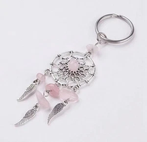 Rosa Traumfänger Schlüsselanhänger Kunstkristall Perlen Engelsflügel Quaste Geschenk Böhmisch - Bild 1 von 2
