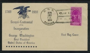 USA 1939 3¢ Sesqui-Centennial George Washington F. D. C. USS Ranger Cancel - Picture 1 of 2