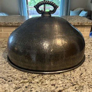 Pottery Barn Turkey Cloche Cover Dome Antique Hammered Metal Heavy - Picture 1 of 9