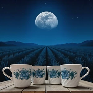 Corning Ware Corelle Blue Velvet Rose Coffee Tea Cup 8 Oz | Set of 4 - Picture 1 of 8