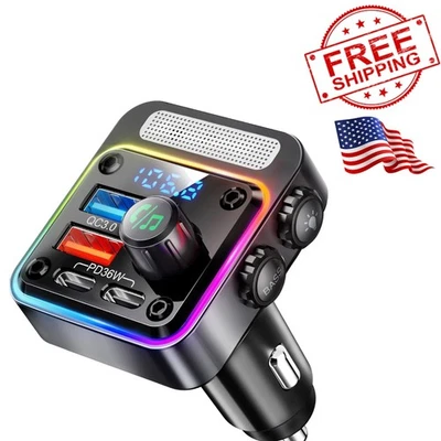54W Fast Charging Bluetooth 5.3 Car Adapter with LED Lights & Hands-Free Calling - Image 1 of 4
