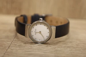 SKAGEN Damenuhr weißes Zifferblatt Kristall silbernes Zifferblatt schwarzes Armband 358XSSLBC neue Fledermaus - Bild 1 von 6
