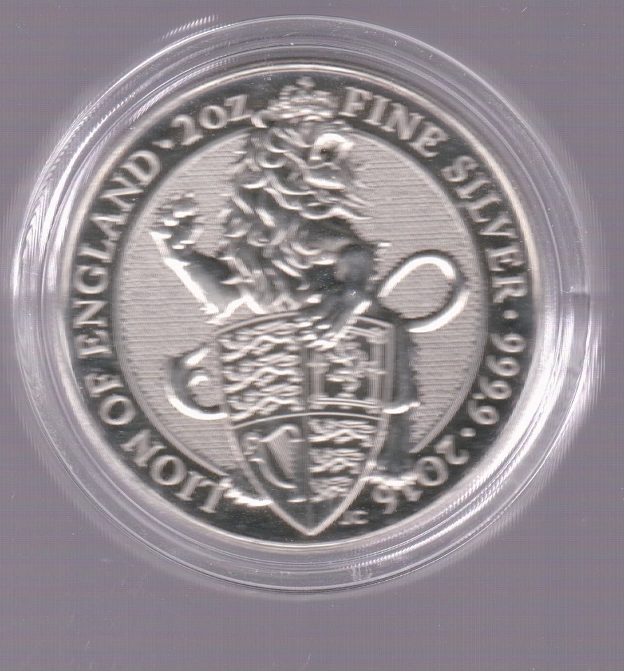 Moneda de plata pura 99,9 % Queen's Beasts 2016 2 oz León de Inglaterra cinco libras Reino Unido Foto 1 de 1