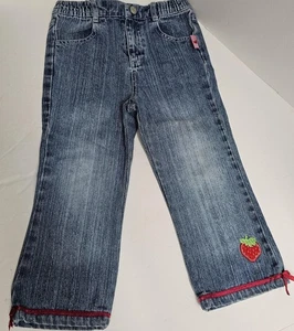 Vintage Strawberry Shortcake Jeans Mädchen 4T Denim bestickt Patch Schleife Saum 00er - Bild 1 von 11