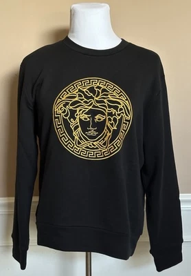 Versace Crewneck Womens Black/Gold Medusa Embroidered Sweater 10 US (44) A89567S - Image 1 of 4