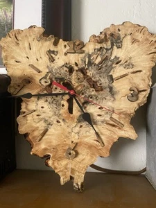 Exotic Buckeye Burl heart shaped LOVE wall Clock hand made - Picture 1 of 6