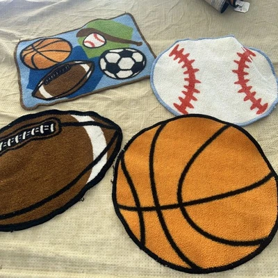 Lote de 4 alfombras deportivas para habitación infantil fútbol baloncesto béisbol fútbol Foto 1 de 4