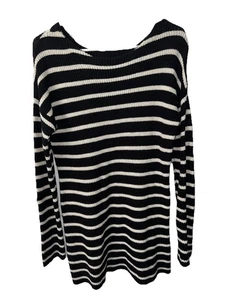 Old Navy Size Medium Woman's Black White Striped Knit Tunic Top - Picture 1 of 8