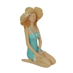 Charming Redhead Bathing Beauty Figurine – 7.75", Straw Hat, Coastal Decor - Picture 1 of 7