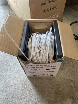 White Siamese 270 FT RG59/U Cable, 20 AWG + 2/18 AWG 95% CCTV Video Wire - Image 1 of 2