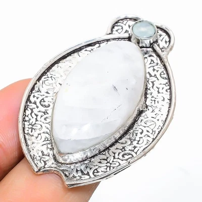 Arcobaleno Luna, Calcedonio Gemma 925 Argento Sterling Gioielli Misura Anello 6 - Immagine 1 di 4