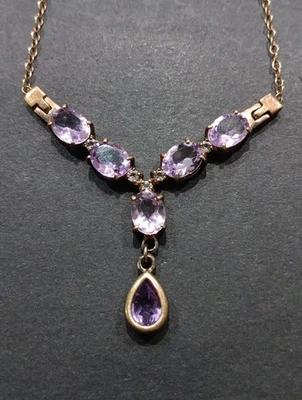 925 Sterling Silver Vermeil Amethyst Statement Necklace 18" - Image 1 of 4
