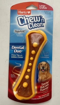 Juguete para masticar dúo dental Hartz Chew’n Clean con centro comestible sabor a tocino amarillo Foto 1 de 3