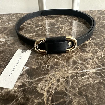 Anthropologie The Blake Leather Belt Women's Small Black 1/2" Skinny NWT $48. - Image 1 of 4