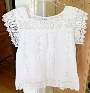 Top Anthropologie Kindred con ojales para mujer talla M blanco encaje manga acampanada algodón - Imagen 1 de 9