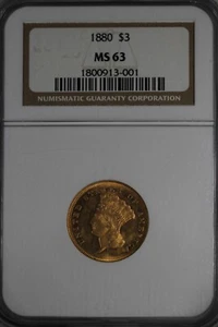 1880 G3.00 NGC MS 63 $3 Gold, Three Dollar Gold - Picture 1 of 2