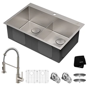 KRAUS 33"x22" Dual Sink w/ Faucet -Certified Refurbished - Picture 1 of 9
