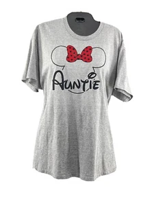 Gildan Graphic T-Shirt Adult Size XL Auntie w/ Minnie Bow Gray Heavy Cotton Top - Picture 1 of 4