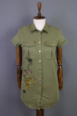ZADIG & VOLTAIRE Green Denim Button Down Short Sleeve Tinic Shirt Top Size XS - Image 1 of 4