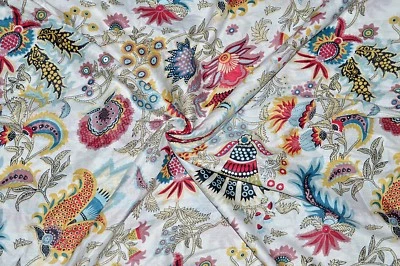 5 Yard Hand Block Print Handmade Cotton Indian Natural Sanganeri Print Fabric. - Image 1 of 4