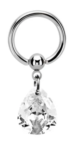 Piercing Capezzolo Gioiello Clip Anello Bcr + Grande Cristalli Zirconi Goccia - Foto 1 di 2