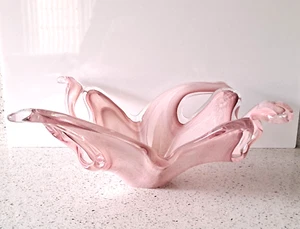 Vintage rosa Kunst Glas Schüssel Aschenbecher Süßigkeiten Schüssel - Bild 1 von 4