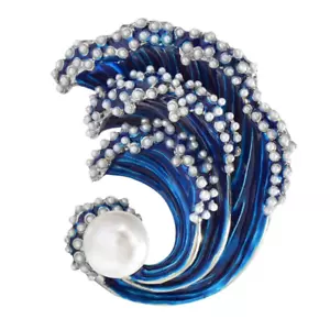 Broches de color azul perla ola del mar pin creativo elegantes accesorios para mujer - Imagen 1 de 5