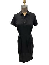 1950s Vintage Black Cotton Shirt Dress W/ Buttons On The Back Small