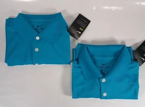 Nike Mens Dri Fit Short Sleeve Polo Shirt Solid Aqua Blue S Stretch (2 PAK) - Picture 1 of 6