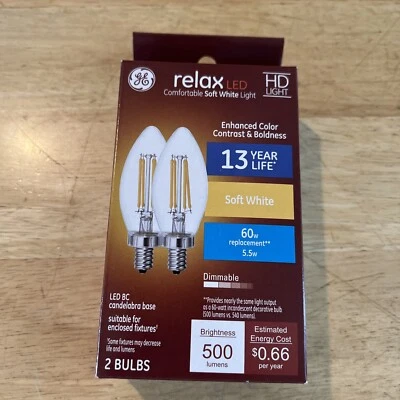 60W LED Candelabra Soft White Dimmable Light bulbs 2-Pack NEW - Image 1 of 3