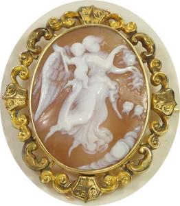 Venus & Cupid Shell Cameo c1880 Gold? plated? Stunning Quality 5x4cm As Seen - Picture 1 of 23