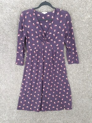 Garnet Hill Dress Womens XS Purple Pink Floral V-Neck A-Line Knit Stretch Casual - Image 1 of 4