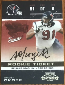 2007 Playoff Contenders Rookie Autograph Amobi Okoye #107 Houston Texans - Picture 1 of 2