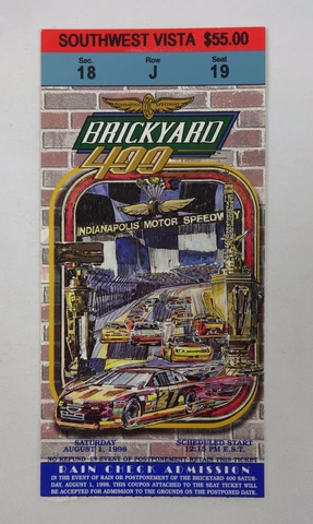1998 Brickyard 400 Race Used Ticket Stub IMS Nascar Winner #24 Jeff Gordon Cover