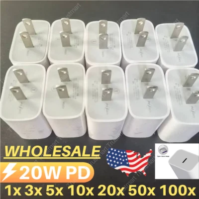 20W Fast Charger PD USB C Power Adapter Lot For iPhone 15 14 13 12 Pro 11 XR 8 7 - Image 1 of 4